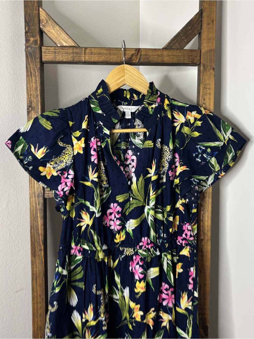 Crown and Ivy Navy Floral Maxi Dress with Tropical Print Size S - Picture 2 of 7